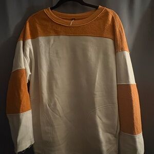 Free People Crewneck Sweater in Orange and Cream
